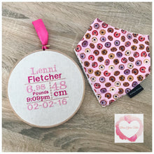 Load image into Gallery viewer, Birth announcement embroidered hanging hoop