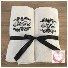 Load image into Gallery viewer, Embroidered Mr &amp; Mrs towel set
