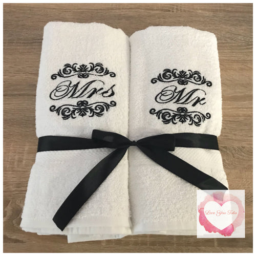 Embroidered Mr & Mrs towel set