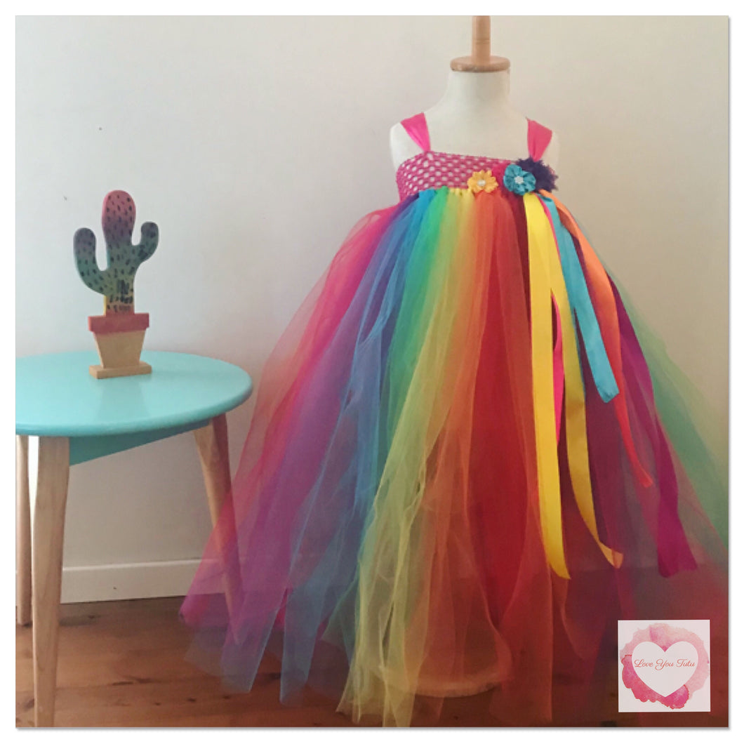 Rainbow full length girls Tutu dress 1/4 bodice