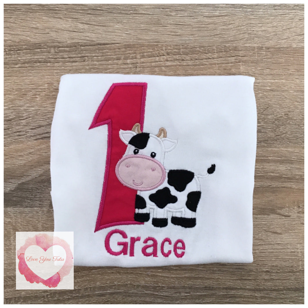 Embroidered numbered cow design