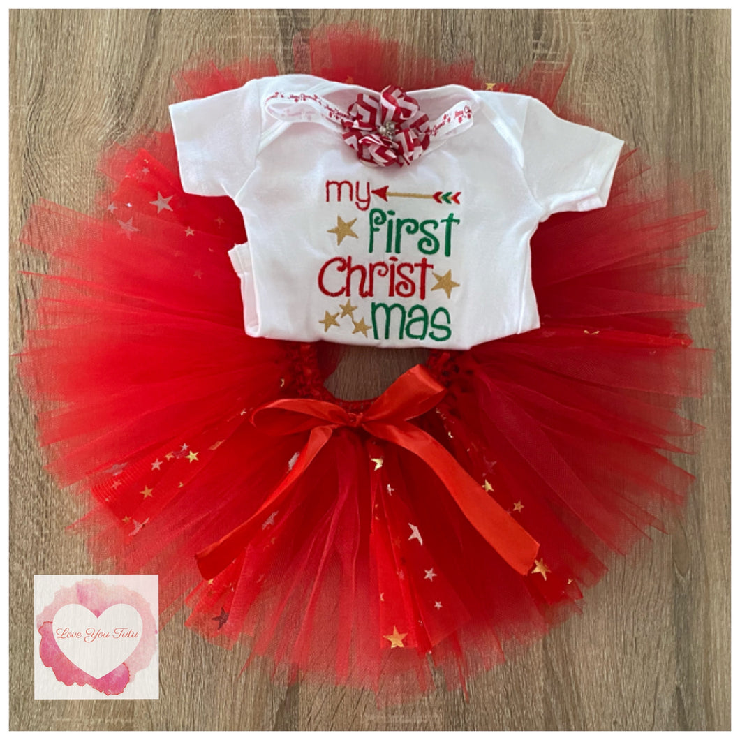Embroidered My first Christmas tutu set