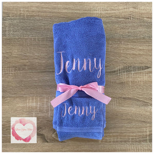 Embroidered personalised towel set name only
