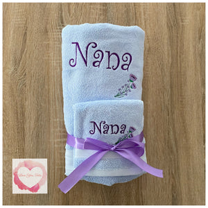 Embroidered personalised Nan towel set