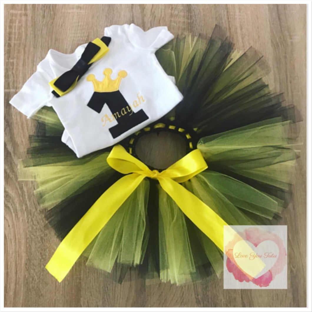 Embroidered princess black and yellow numbered tutu set