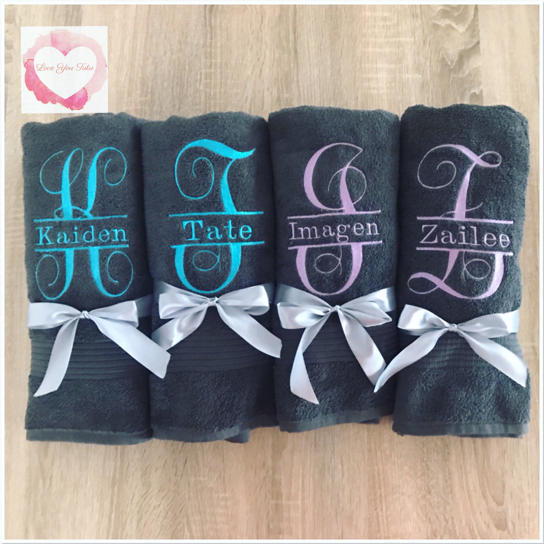 Embroidered split monogrammed towel