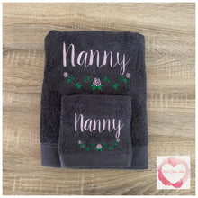Load image into Gallery viewer, Embroidered personalised Nanny towel set