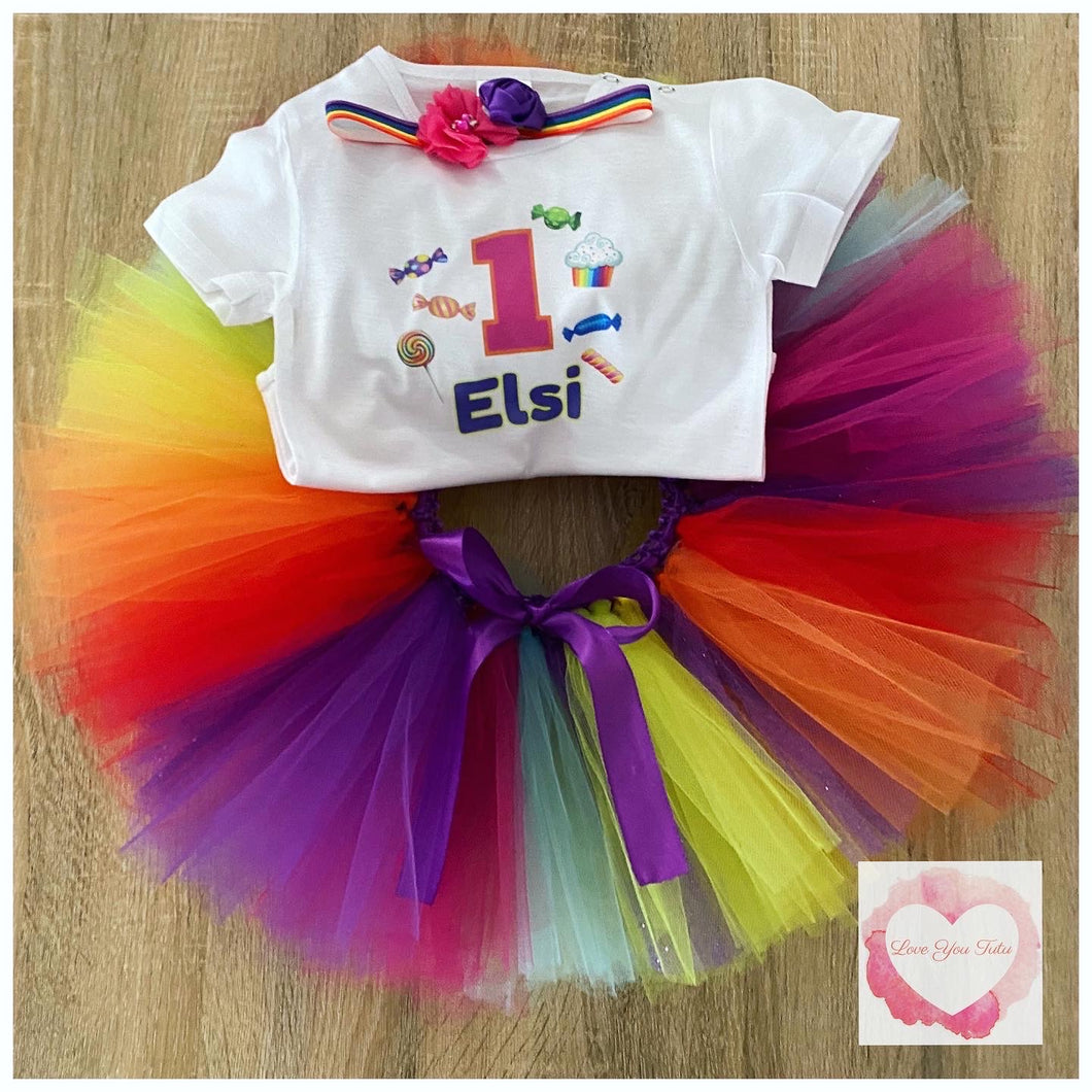 Candy rainbow printed personalised tutu set