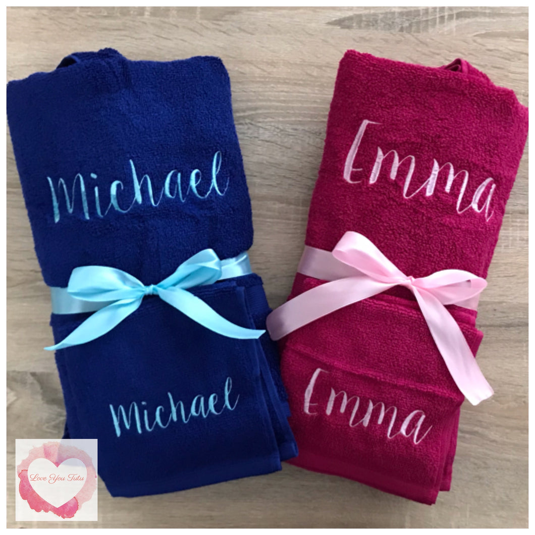 Embroidered personalised towel set name only