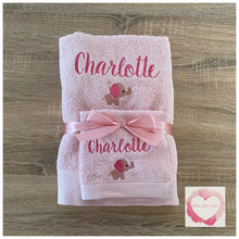 Load image into Gallery viewer, Embroidered personalised towel set with picture