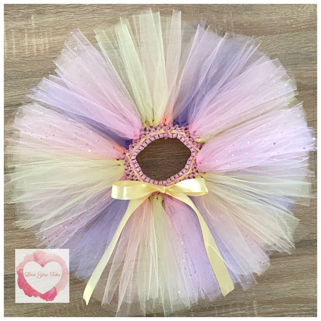 Lavender, pink, lemon, peach and pink sequin short Tutu skirt