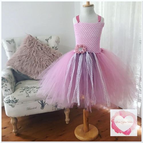 Dusty pink, rose mauve & lace Tutu dress