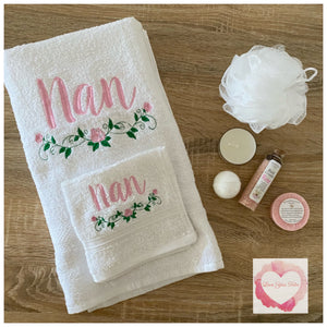 Embroidered personalised Nan towel set
