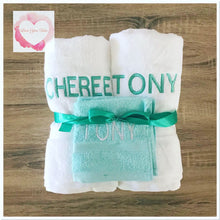 Load image into Gallery viewer, Embroidered personalised double towel set