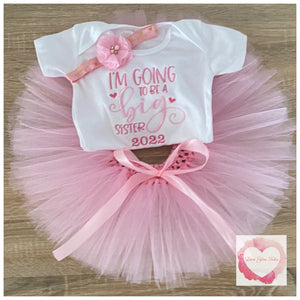 Embroidered pink Big sister announcement tutu set