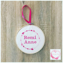 Load image into Gallery viewer, Arrow personalised embroidered hanging hoop