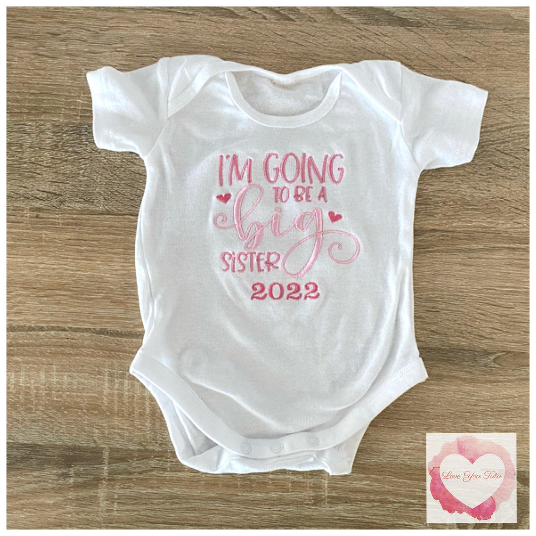 Embroidered pink big sister announcement design