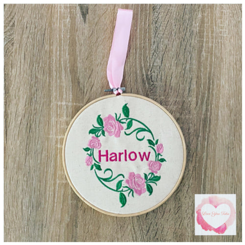 Personalised embroidered floral hanging hoop
