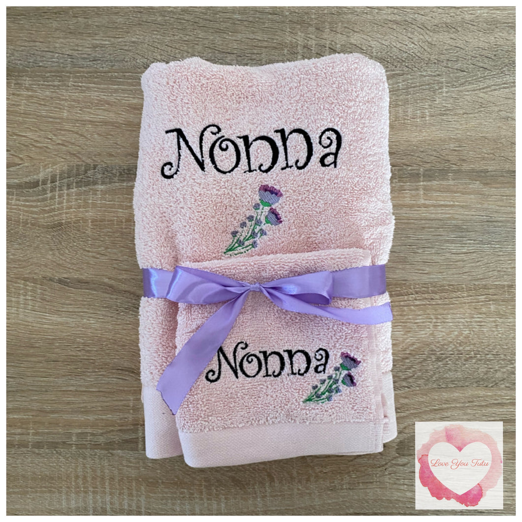 Embroidered personalised Nonna towel set