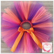 Load image into Gallery viewer, Orange, purple &amp; fuchsia short Tutu skirt