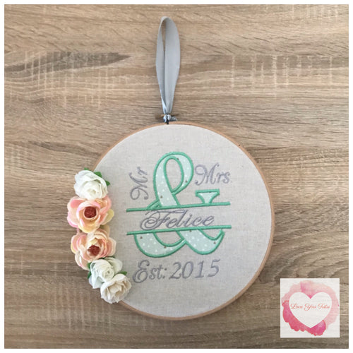 Mr & Mrs Wedding embroidered hanging hoop
