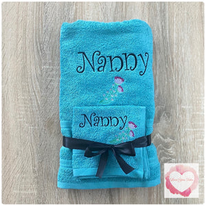 Embroidered personalised Nanny towel set