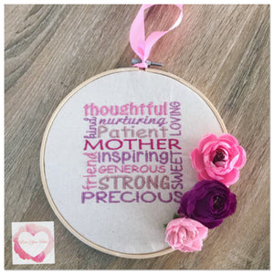 Mother embroidered hanging hoop