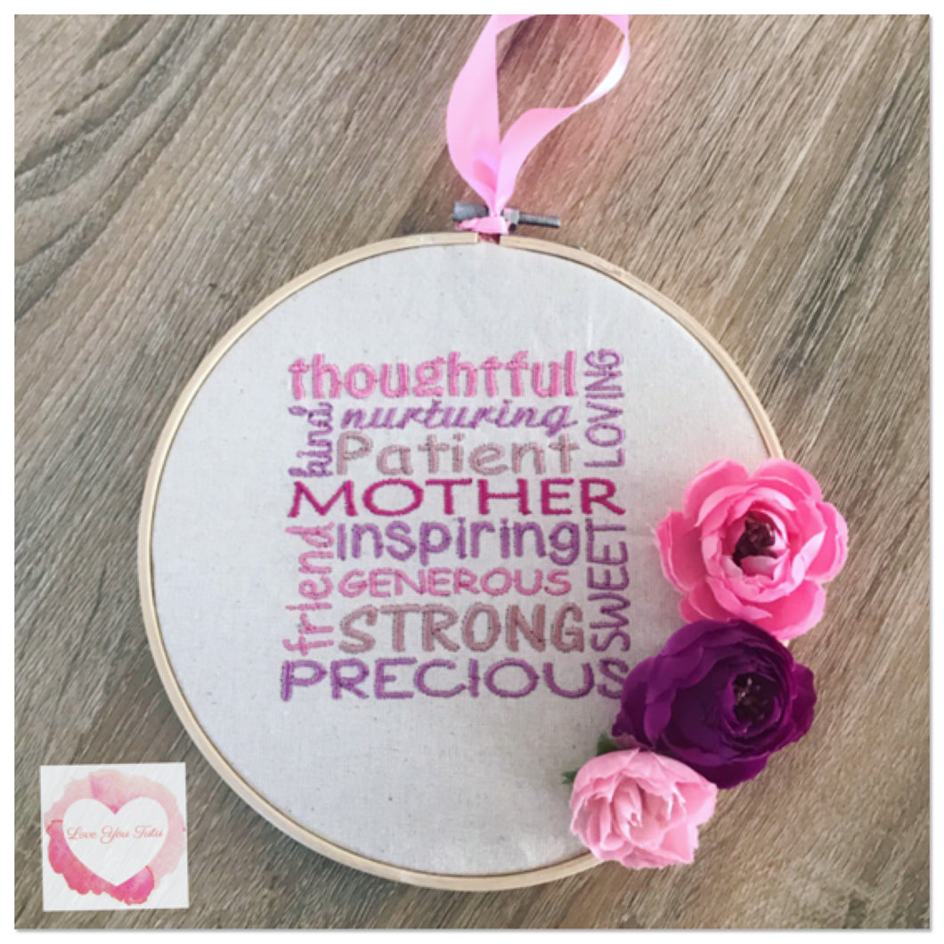 Mother embroidered hanging hoop
