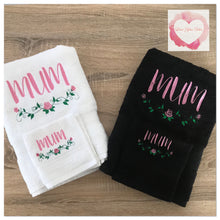Load image into Gallery viewer, Embroidered personalised Mum towel set