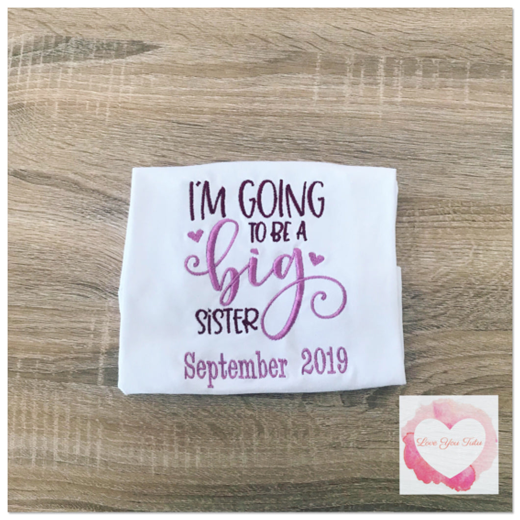 Embroidered Big sister announcement design