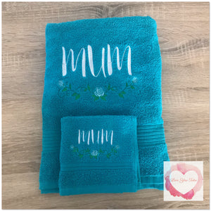 Embroidered personalised Mum towel set