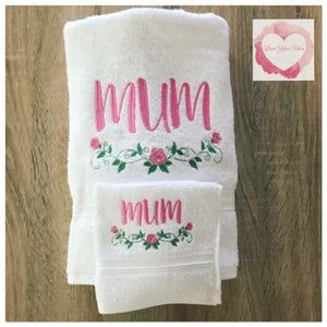 Embroidered personalised Mum towel set