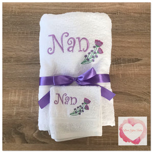 Embroidered personalised Nanny towel set
