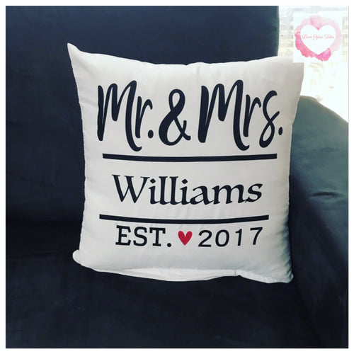 Personalised Mr & Mrs wedding cushion